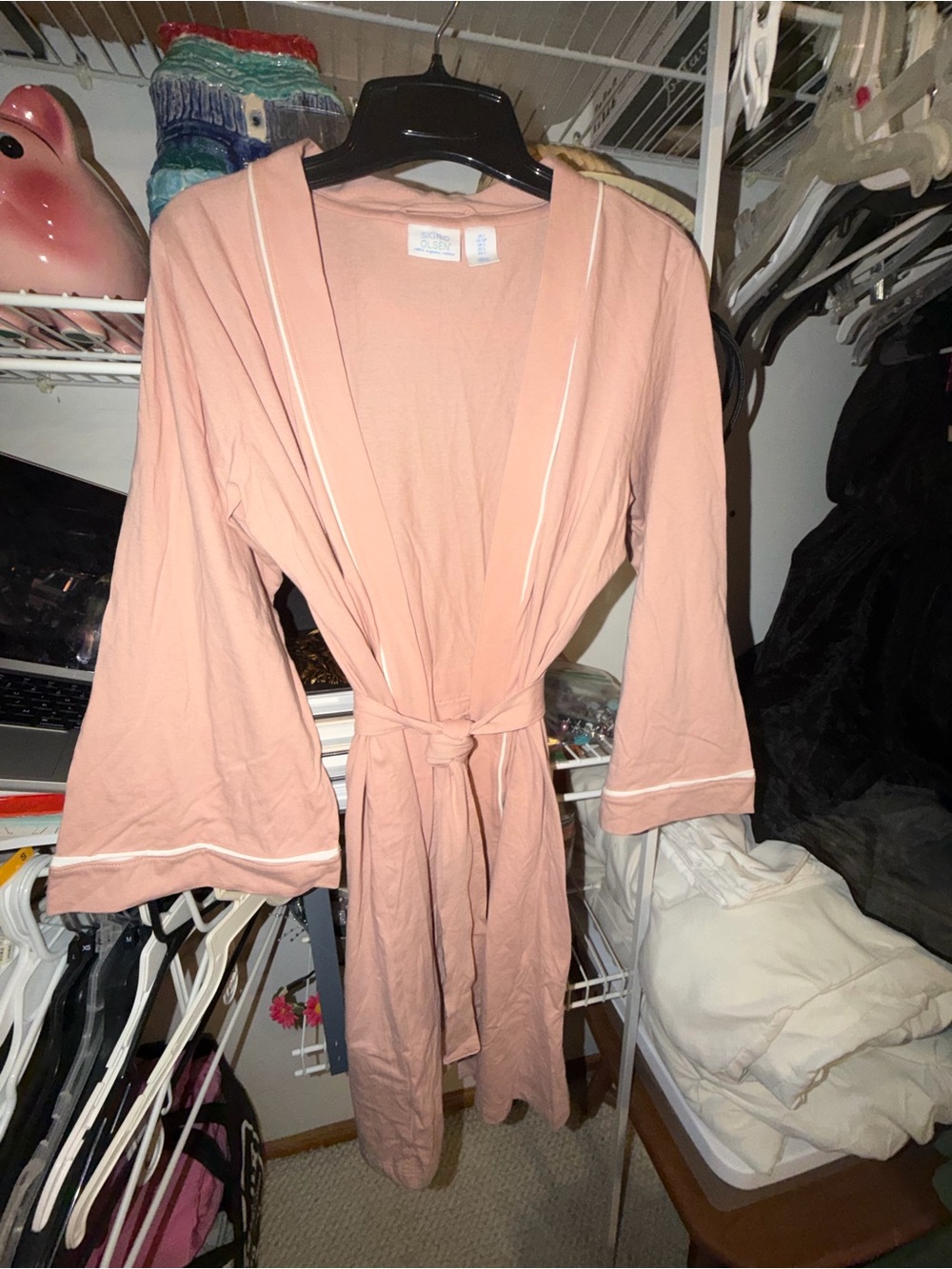 Sigrid Olsen Blush Pink Robe with White Piping